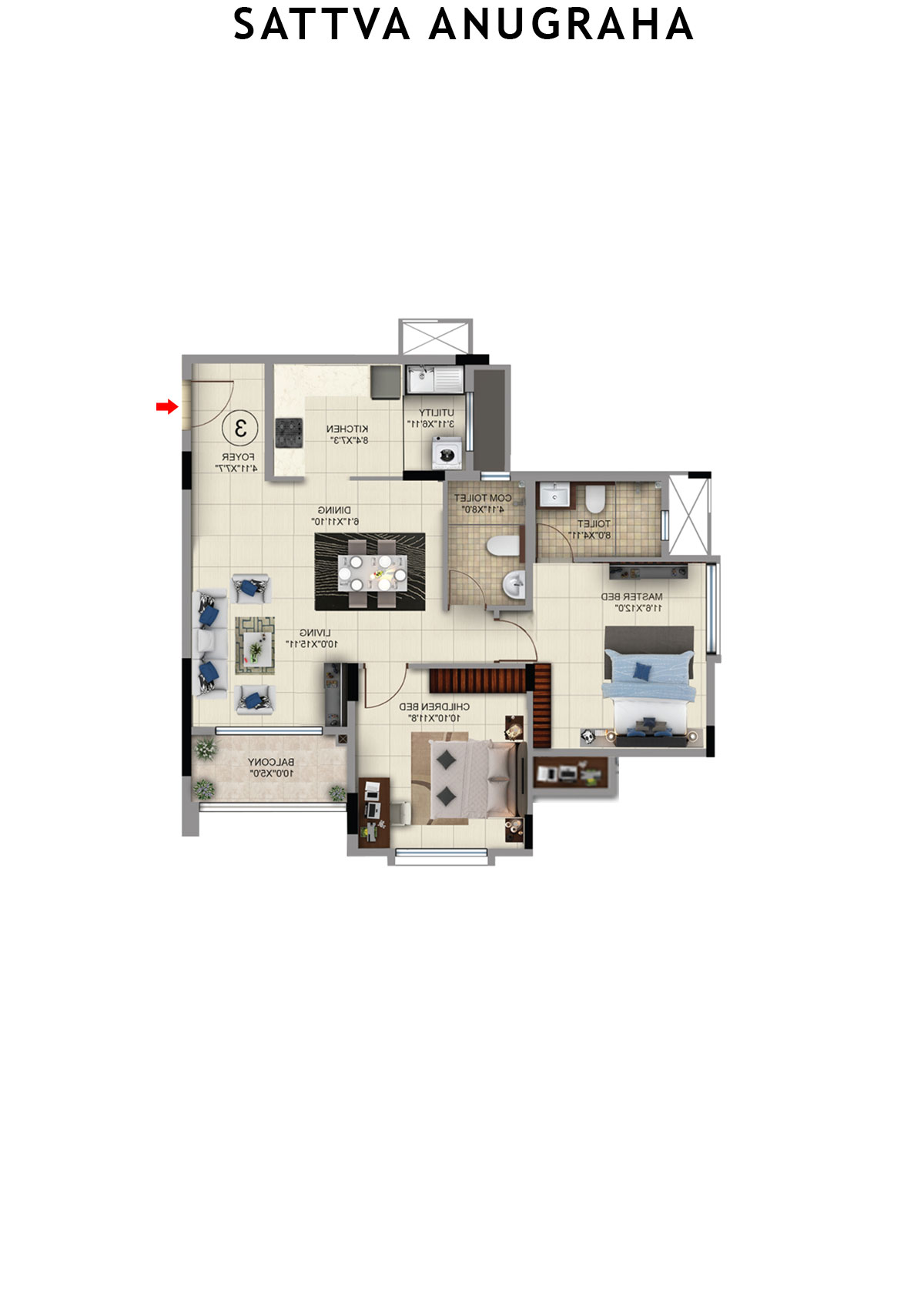 Sattva Anugraha Tower T8 Unit 6 Floor Plan