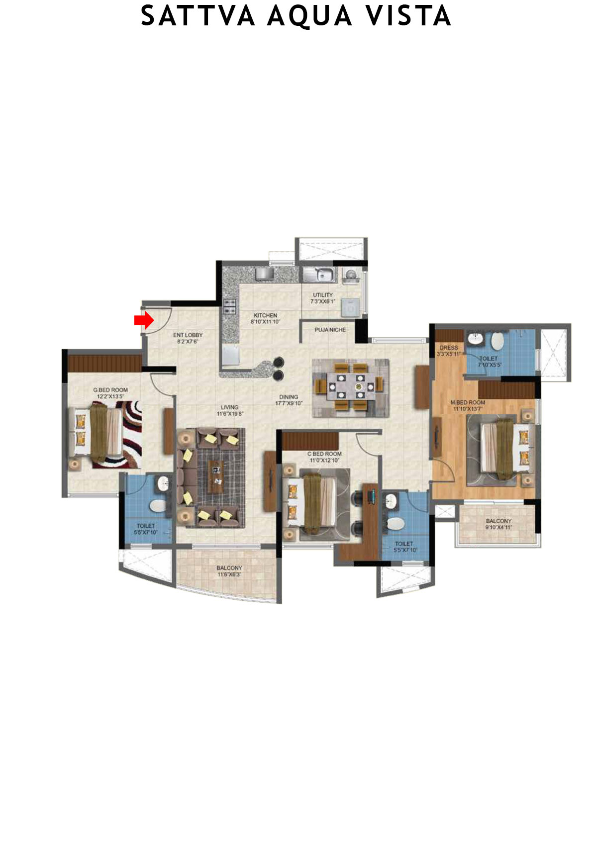 Sattva Aqua Vista Tower C Unit 2 Floor Plan