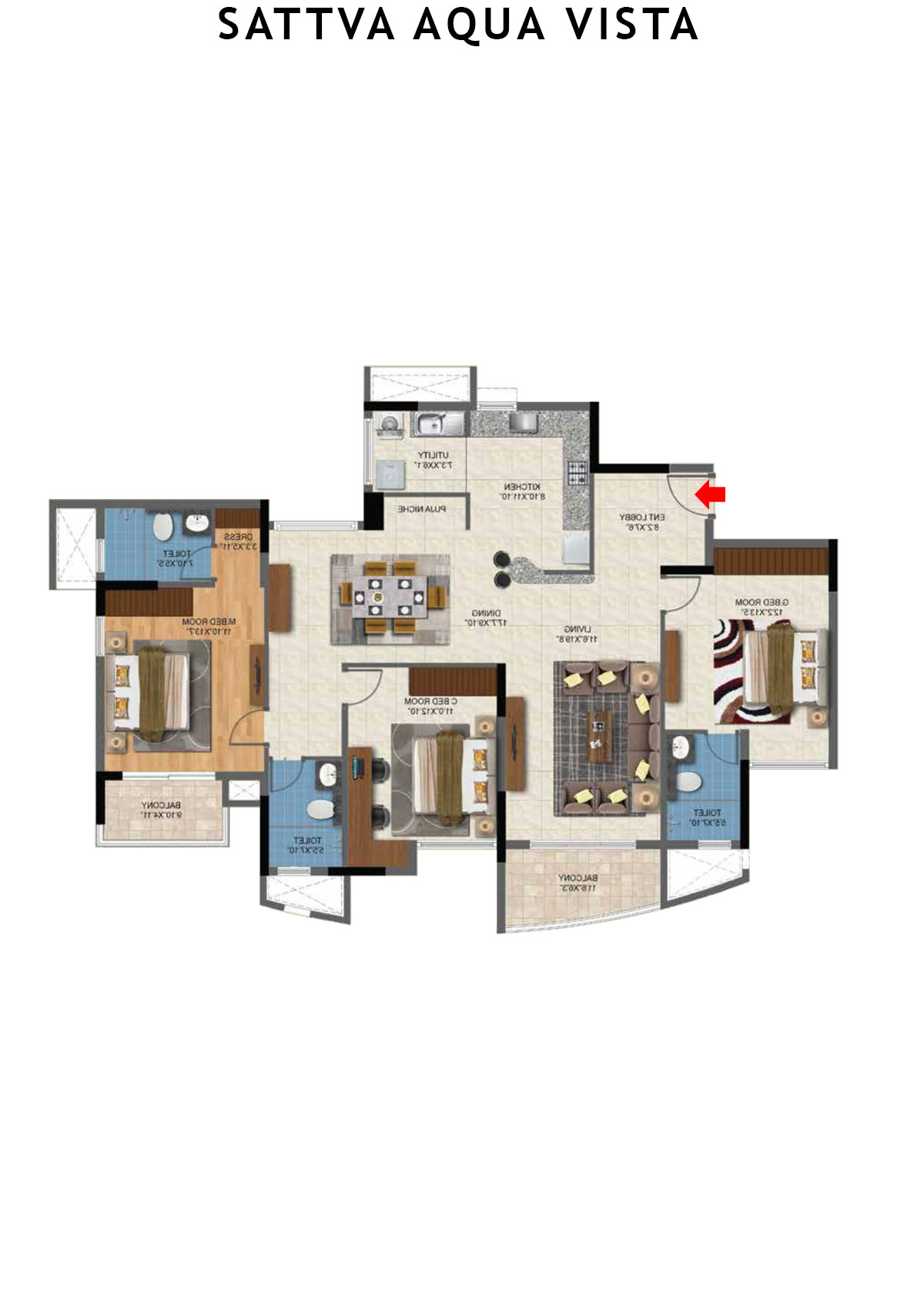 Sattva Aqua Vista Tower C Unit 3 Floor Plan
