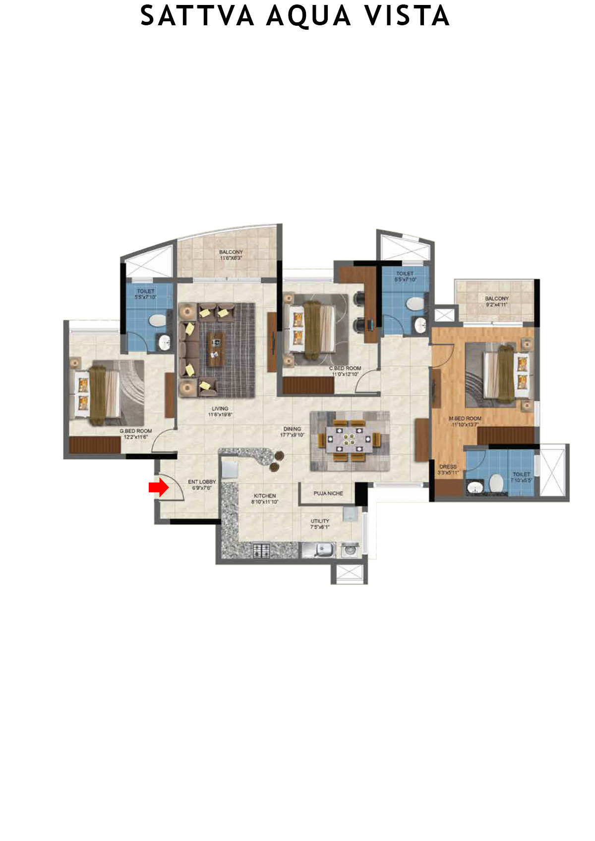 Sattva Aqua Vista Tower A Unit 1 Floor Plan