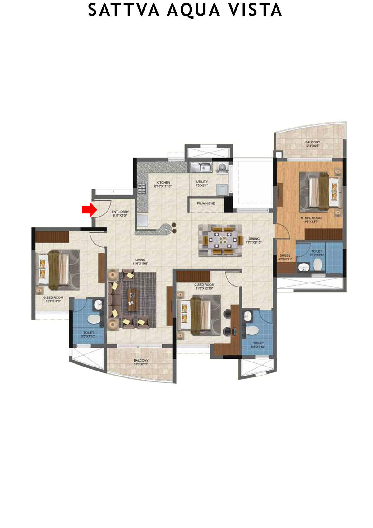 Sattva Aqua Vista Tower A Unit 2 Floor Plan