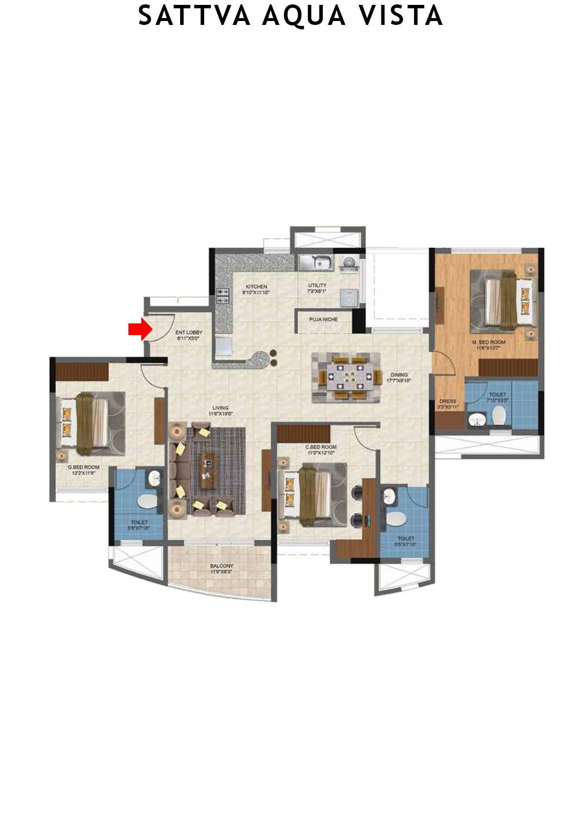 Sattva Aqua Vista Tower A Unit 2 Floor Plan