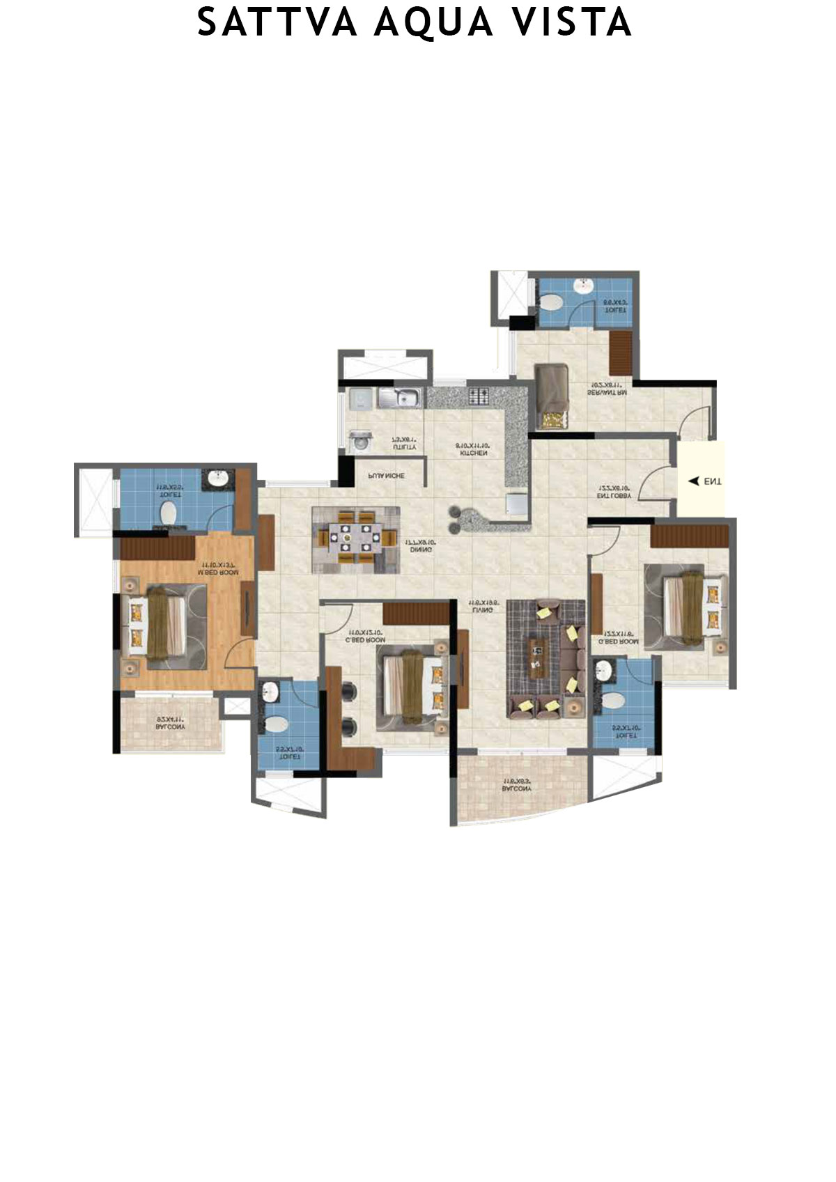 Sattva Aqua Vista Tower A Unit 3 Floor Plan