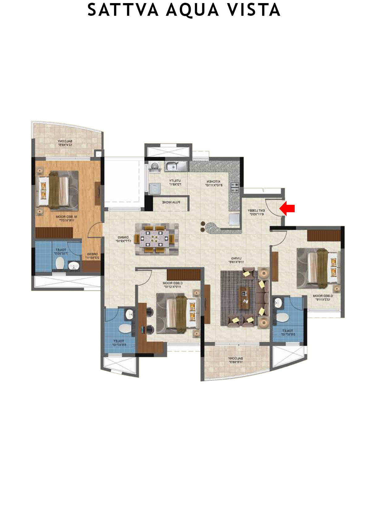 Sattva Aqua Vista Tower B Unit 3 Floor Plan