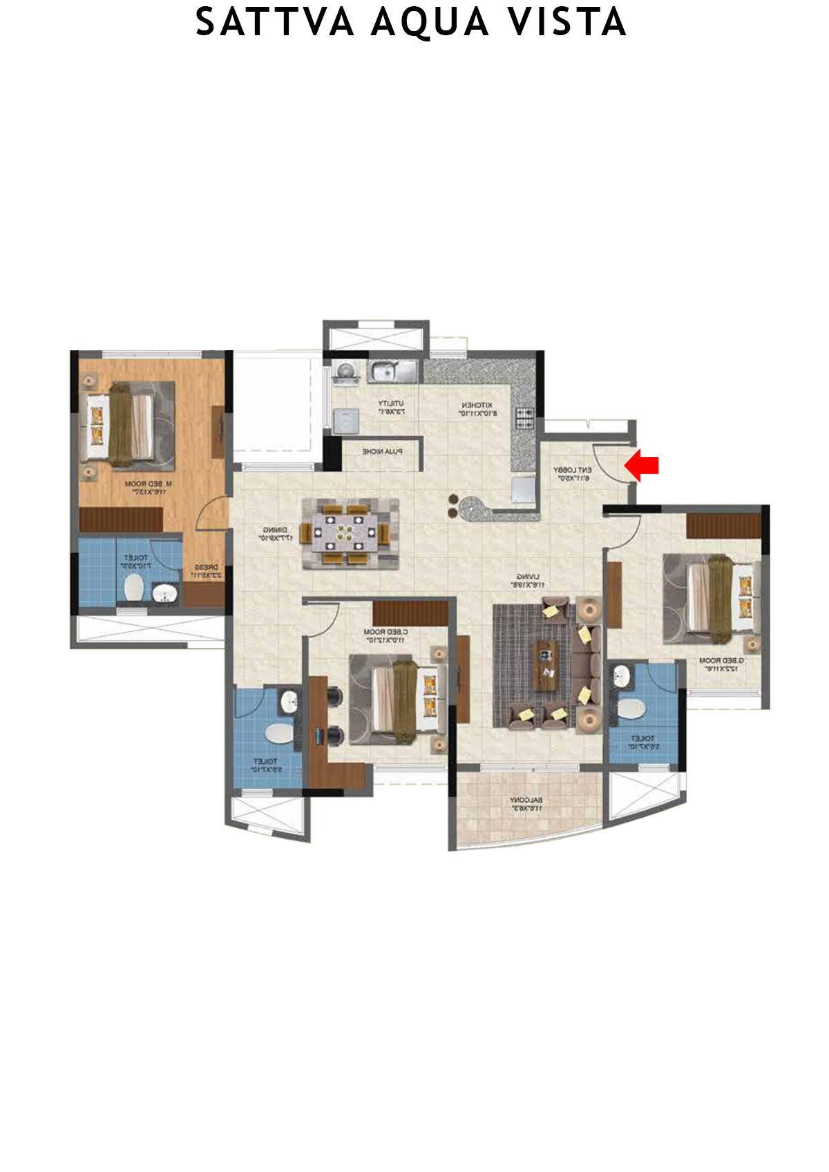 Sattva Aqua Vista Tower B Unit 3 Floor Plan