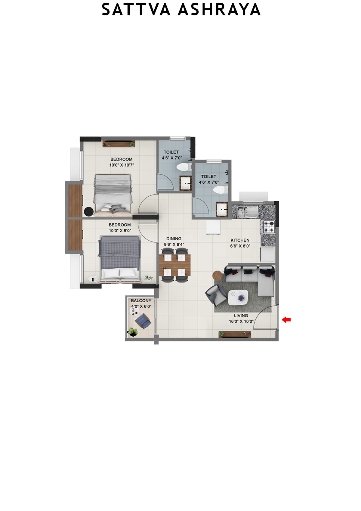 Sattva Ashraya Tower 1 Unit 7 (Type C1) Floor Plan