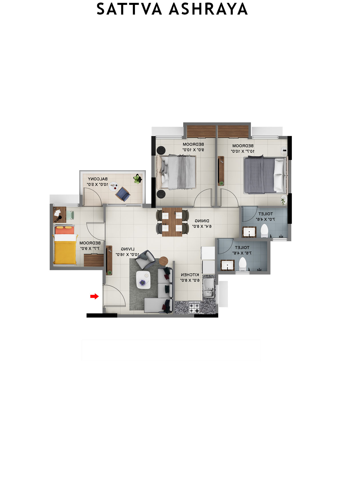 Sattva Ashraya Tower 2 Unit 6 (Type D1) Floor Plan