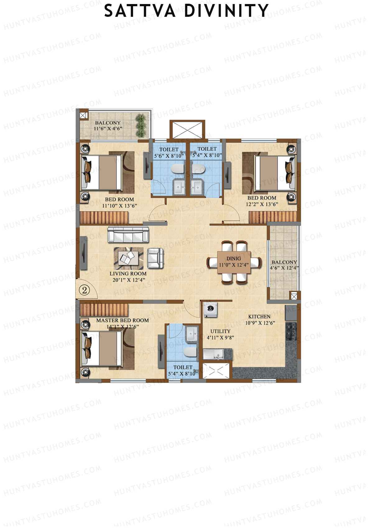 Sattva Divinity Tower 10 Unit 2 (Type G) Floor Plan