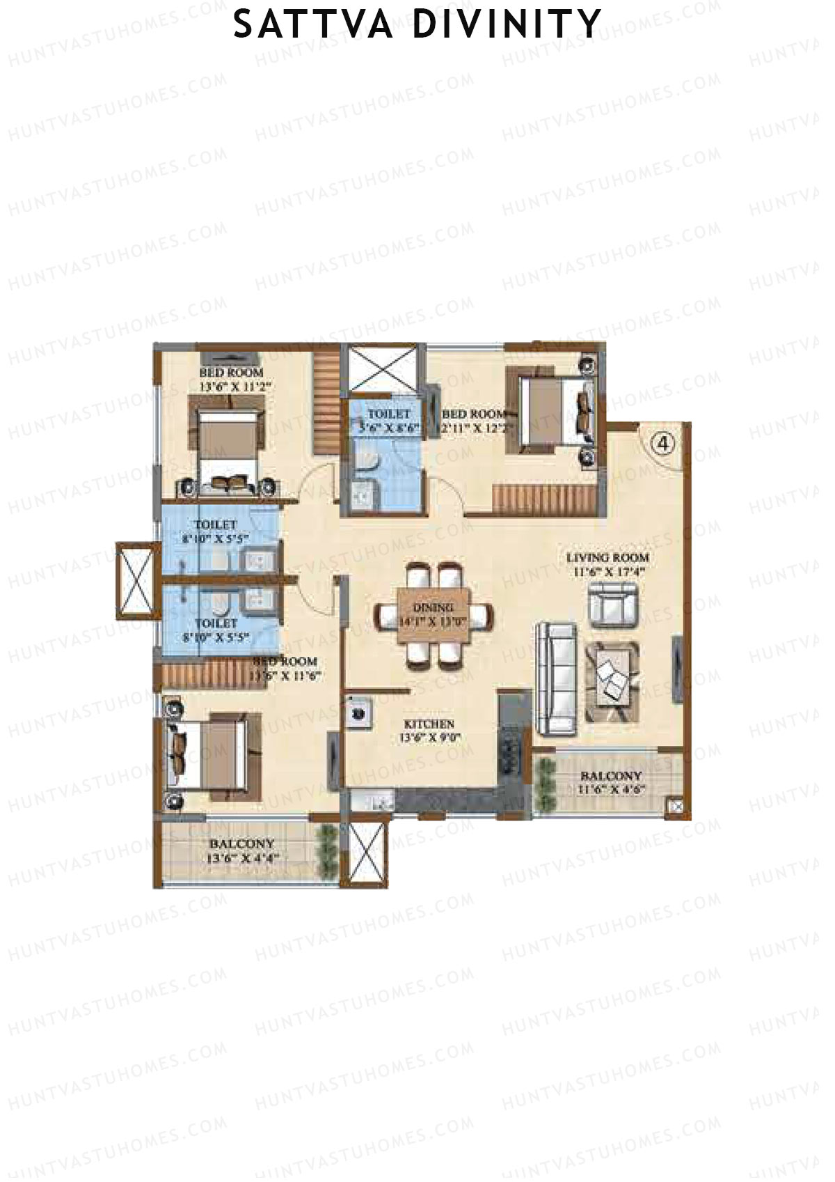 Sattva Divinity Tower 1 Unit 4 (Type C) Floor Plan