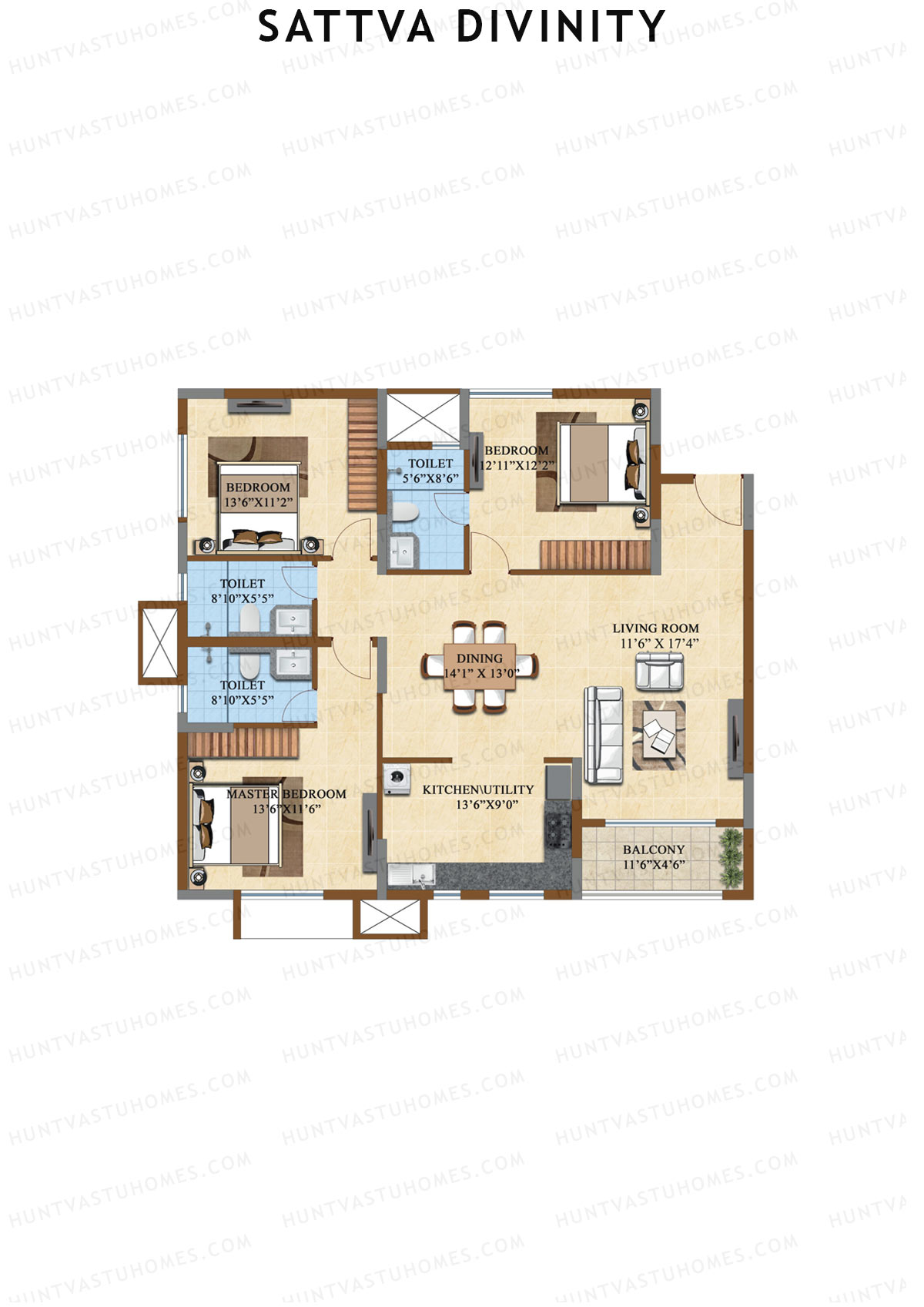 Sattva Divinity Tower 2 Unit 4 (Type E) Floor Plan