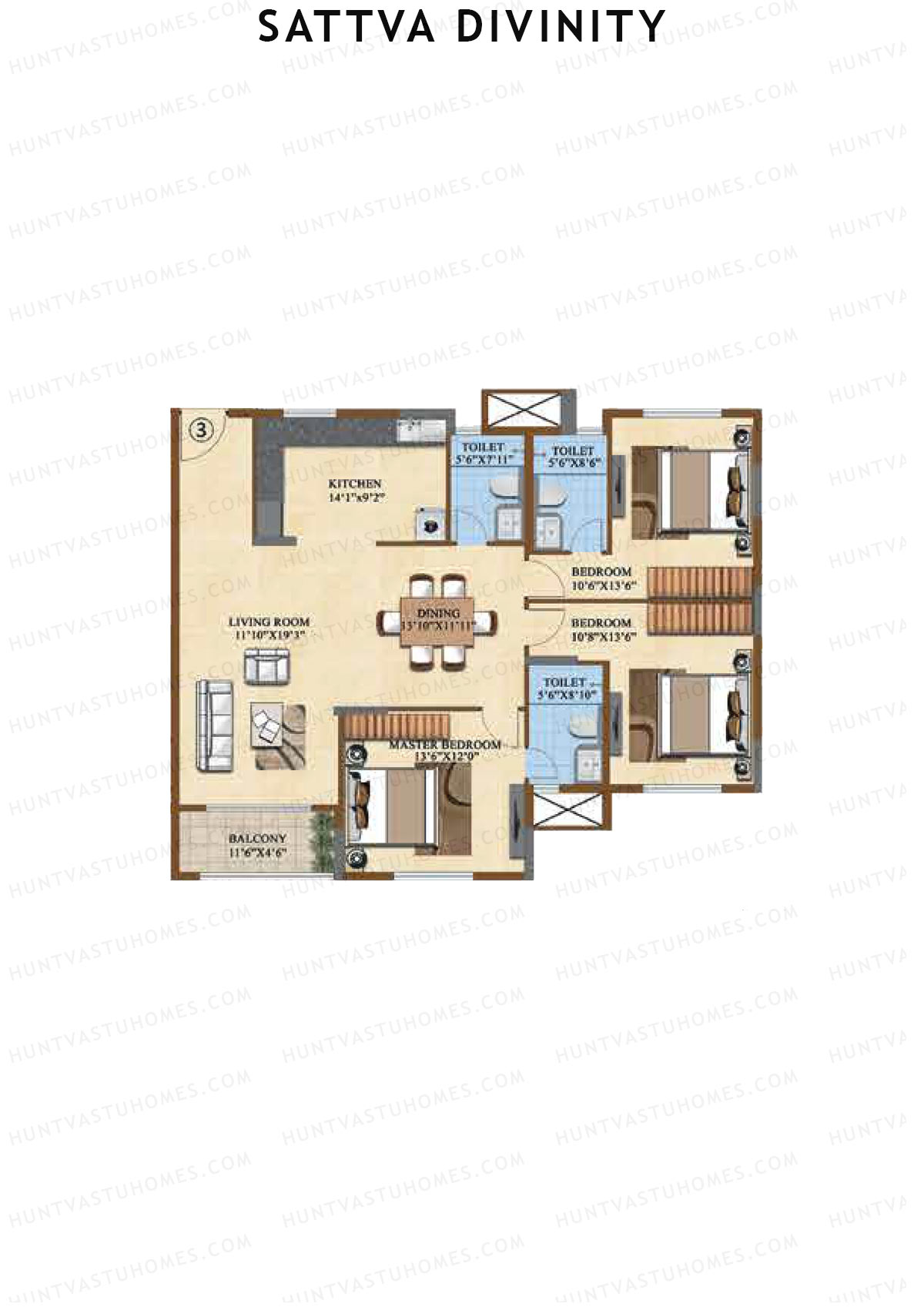 Sattva Divinity Tower 8 Unit 3 (Type D) Floor Plan