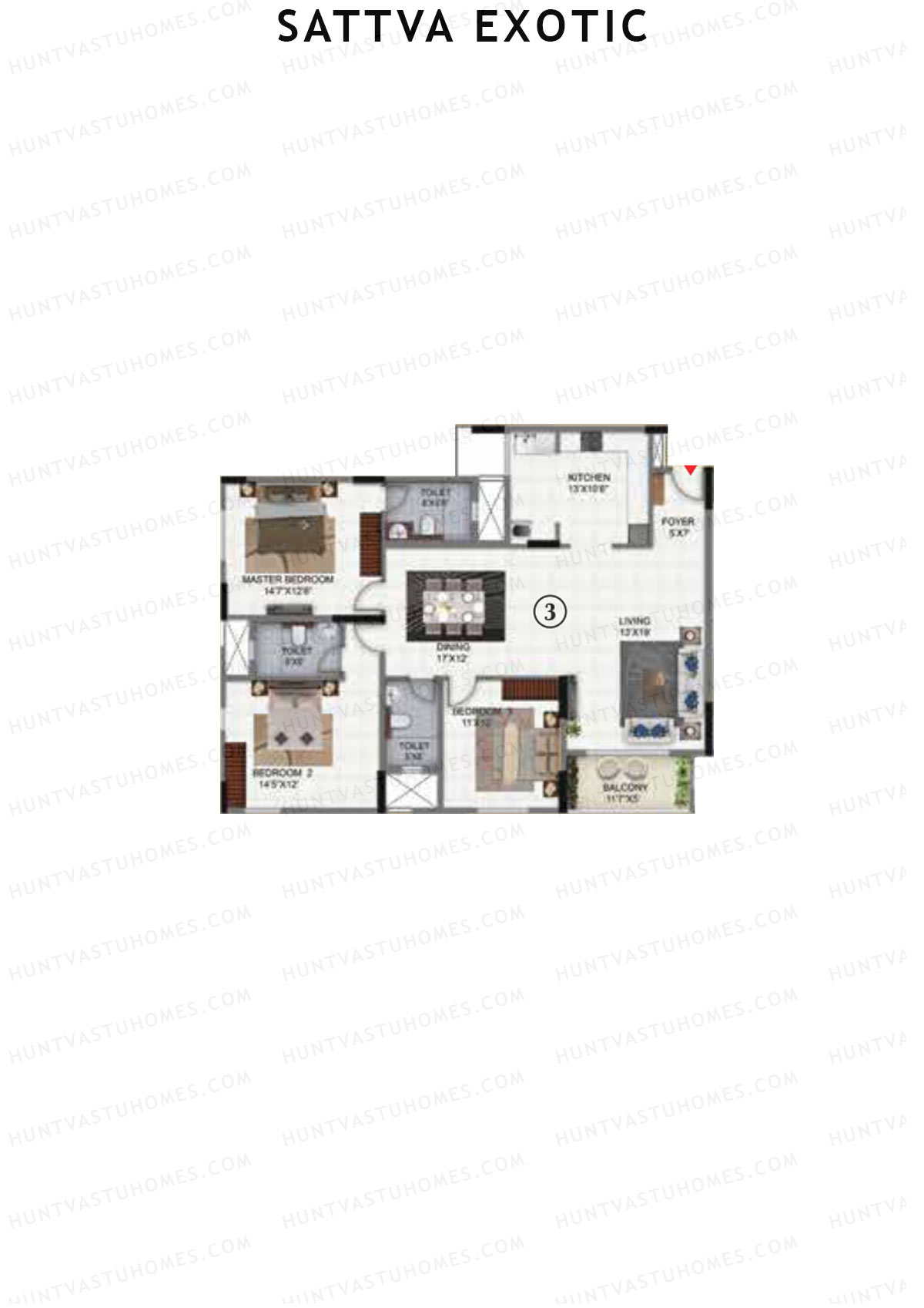 Sattva Exotic Tower 1 Unit 3 Floor Plan