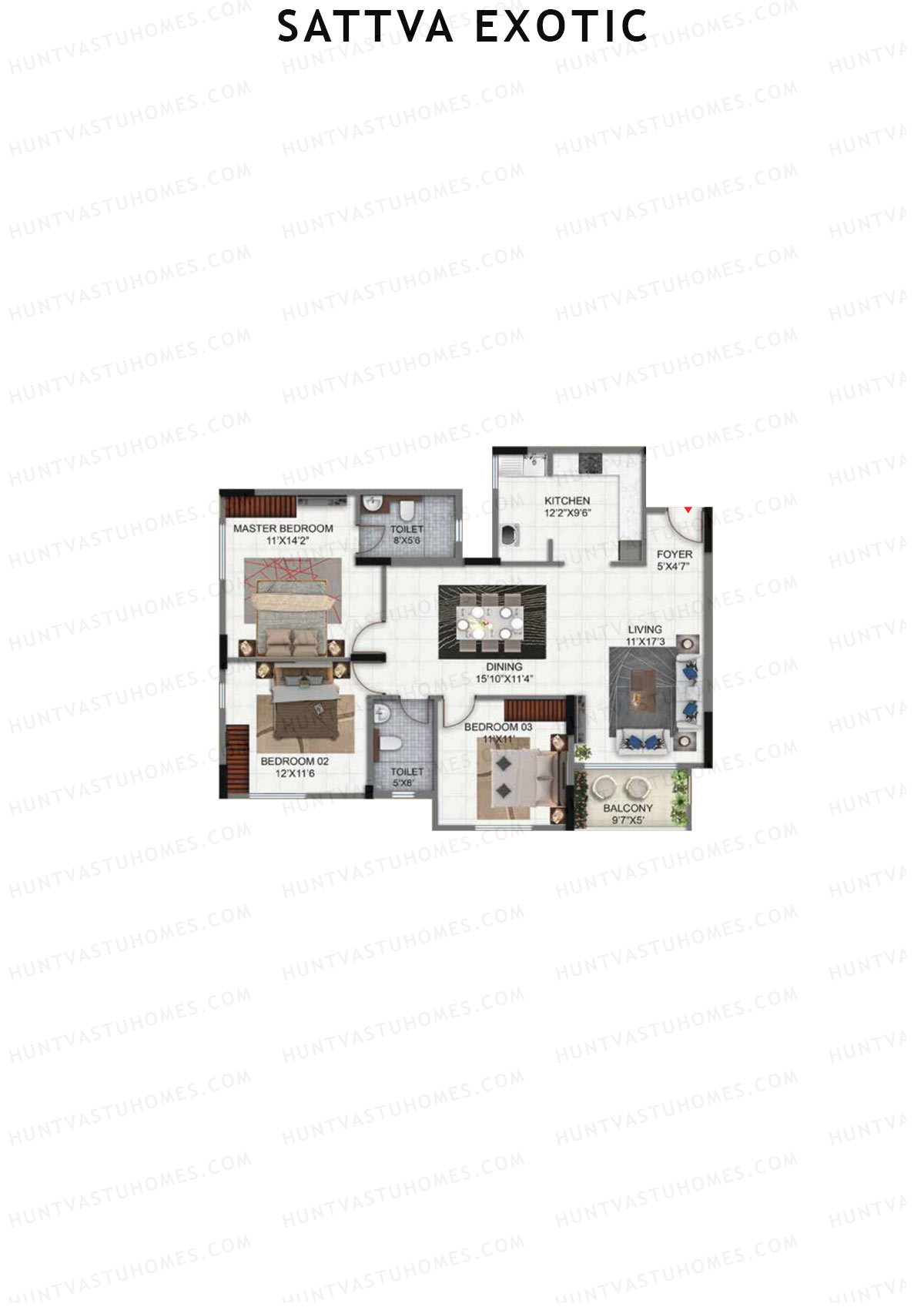 Sattva Exotic Tower 2 Unit 3 Floor Plan
