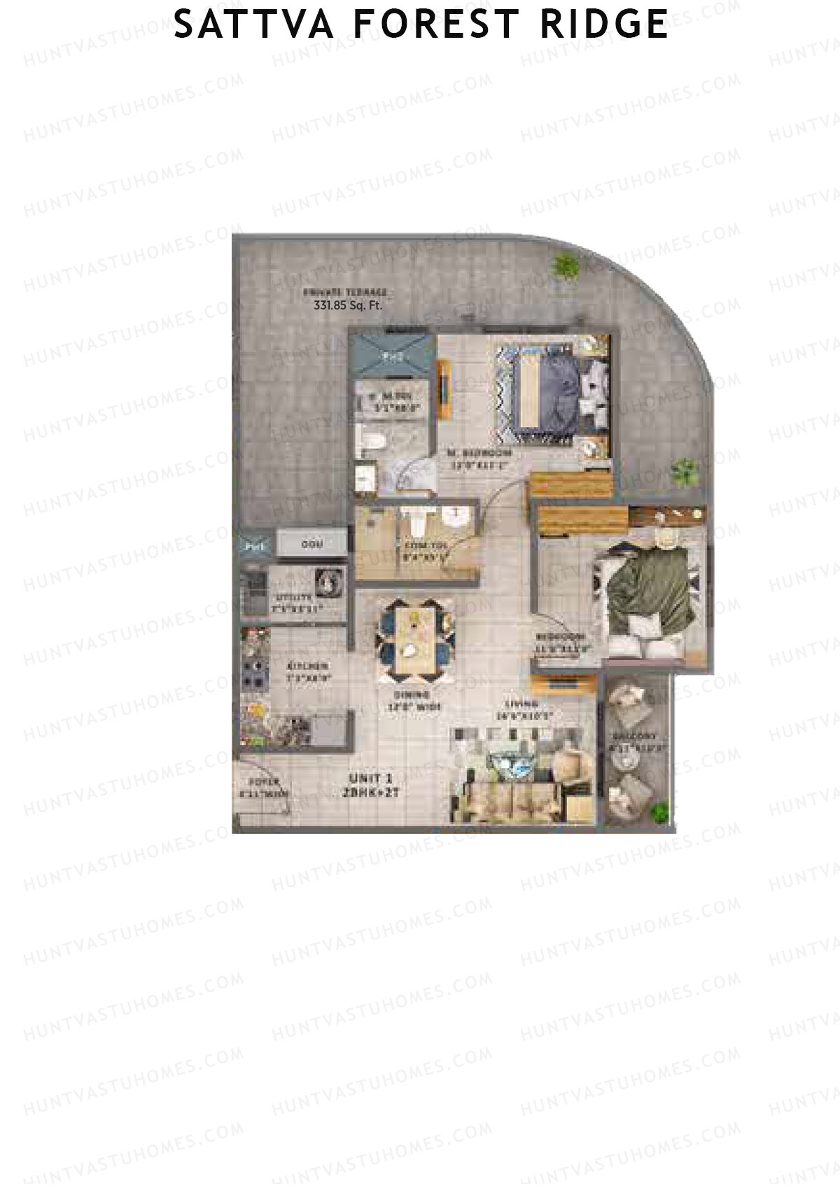 Sattva Forest Ridge Basil Wing C Unit 1 (Type 4A) Floor Plan