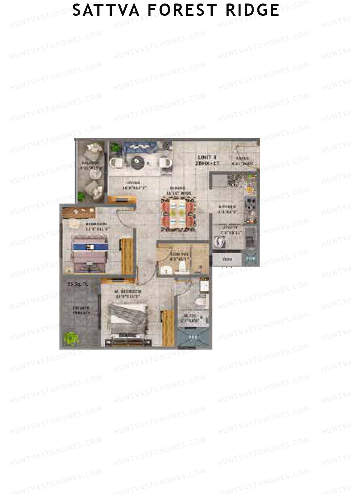 Sattva Forest Ridge Basil Wing C Unit 3 (Type 4C) Floor Plan