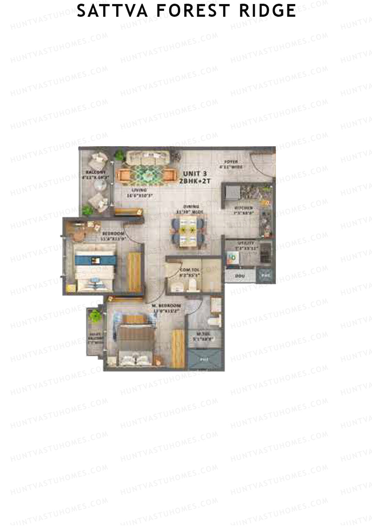 Sattva Forest Ridge Basil Wing C Unit 3 (Type 4C) Floor Plan