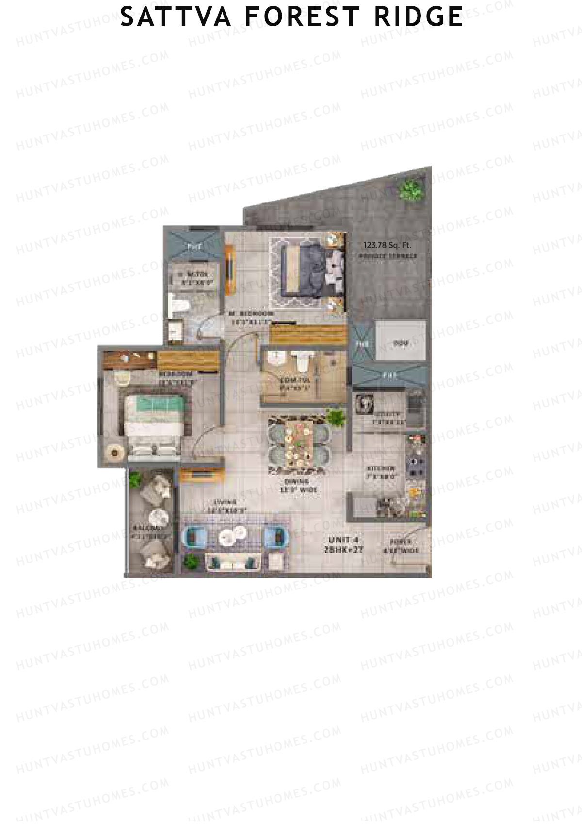 Sattva Forest Ridge Basil Wing C Unit 4 (Type 4D) Floor Plan