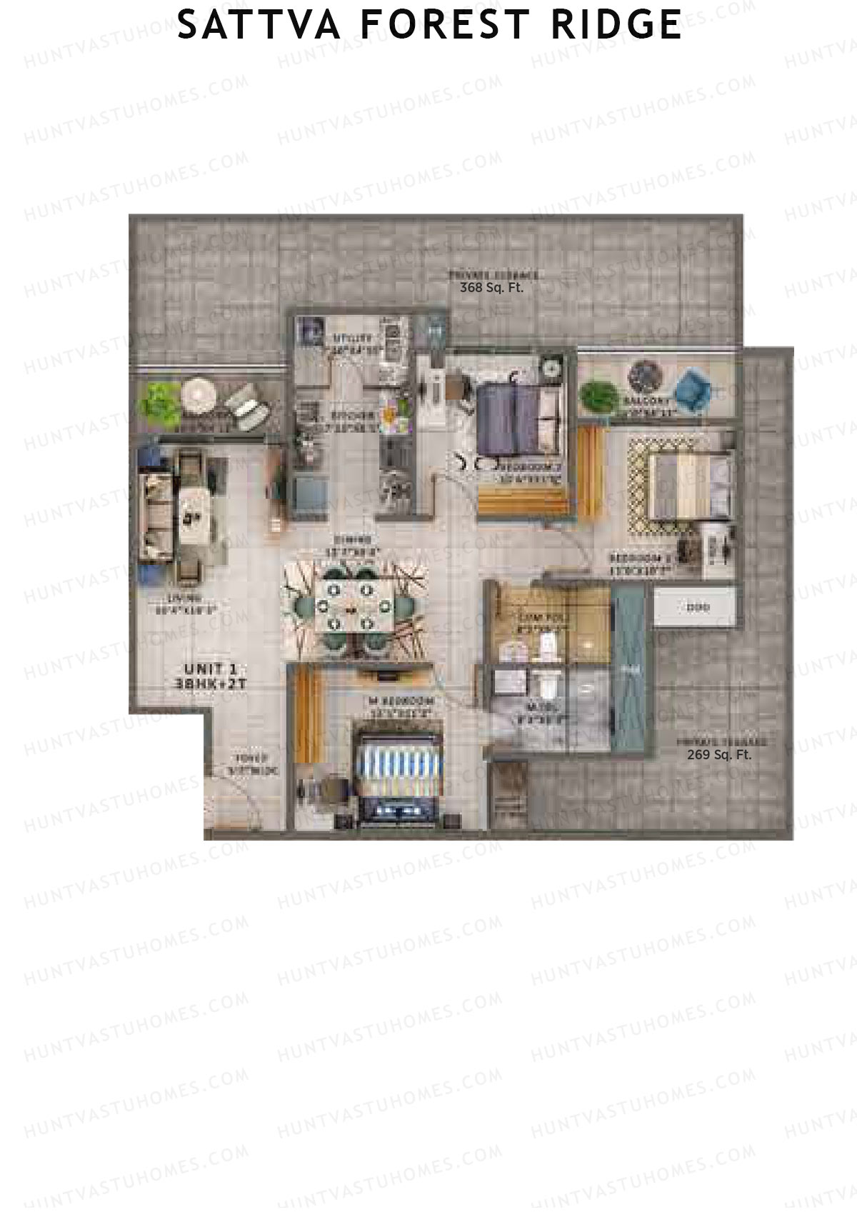 Sattva Forest Ridge Maple Wing A Unit 1 (Type 2A) Floor Plan