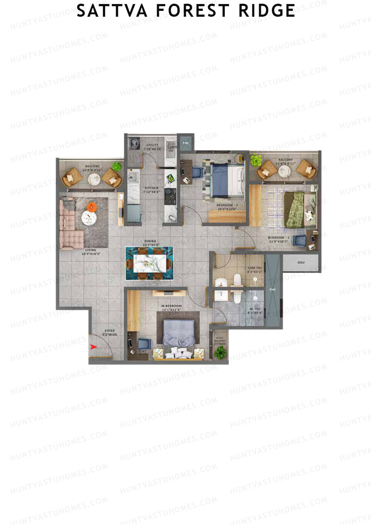 Sattva Forest Ridge Maple Wing A Unit 1 (Type 2A) Floor Plan