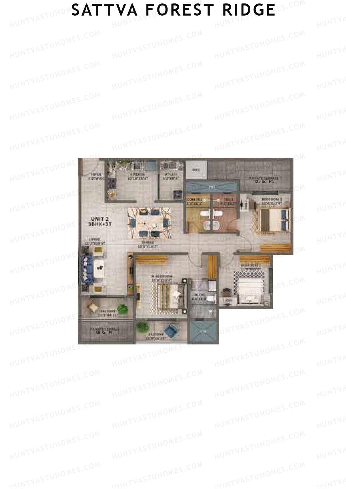 Sattva Forest Ridge Maple Wing A Unit 2 (Type 1A) Floor Plan