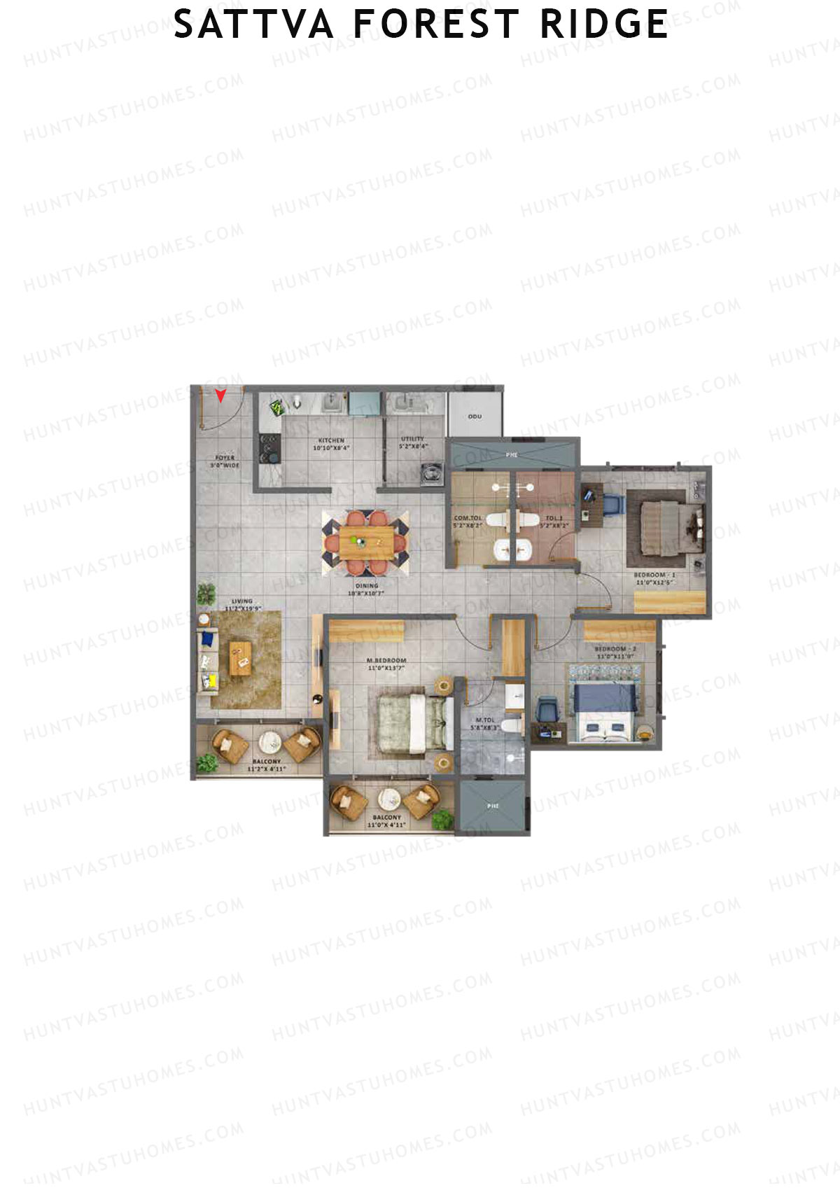 Sattva Forest Ridge Maple Wing A Unit 2 (Type 1A) Floor Plan