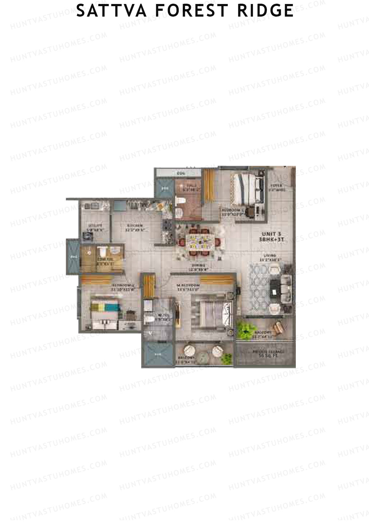 Sattva Forest Ridge Maple Wing A Unit 3 (Type 1B) Floor Plan