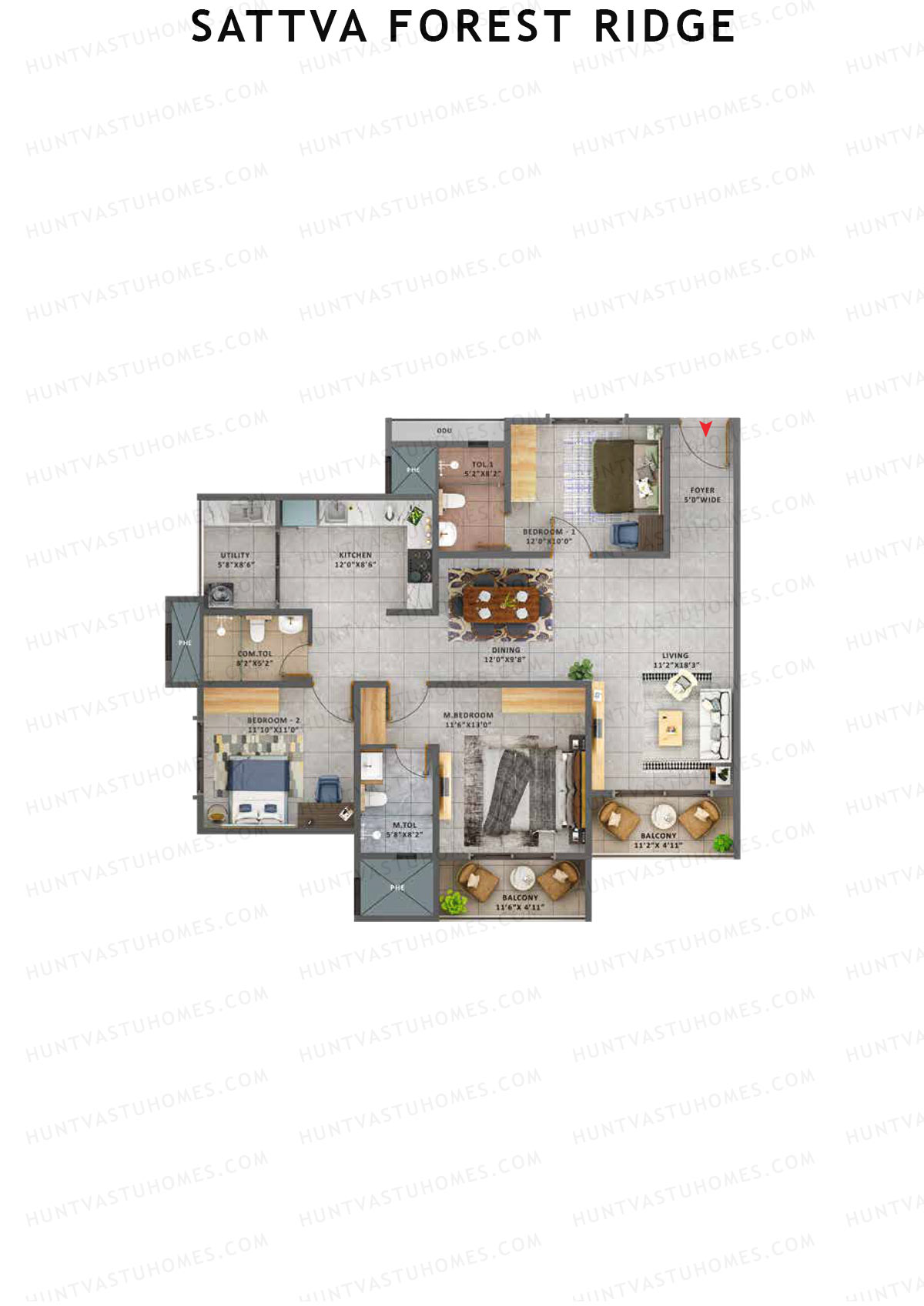 Sattva Forest Ridge Maple Wing A Unit 3 (Type 1B) Floor Plan