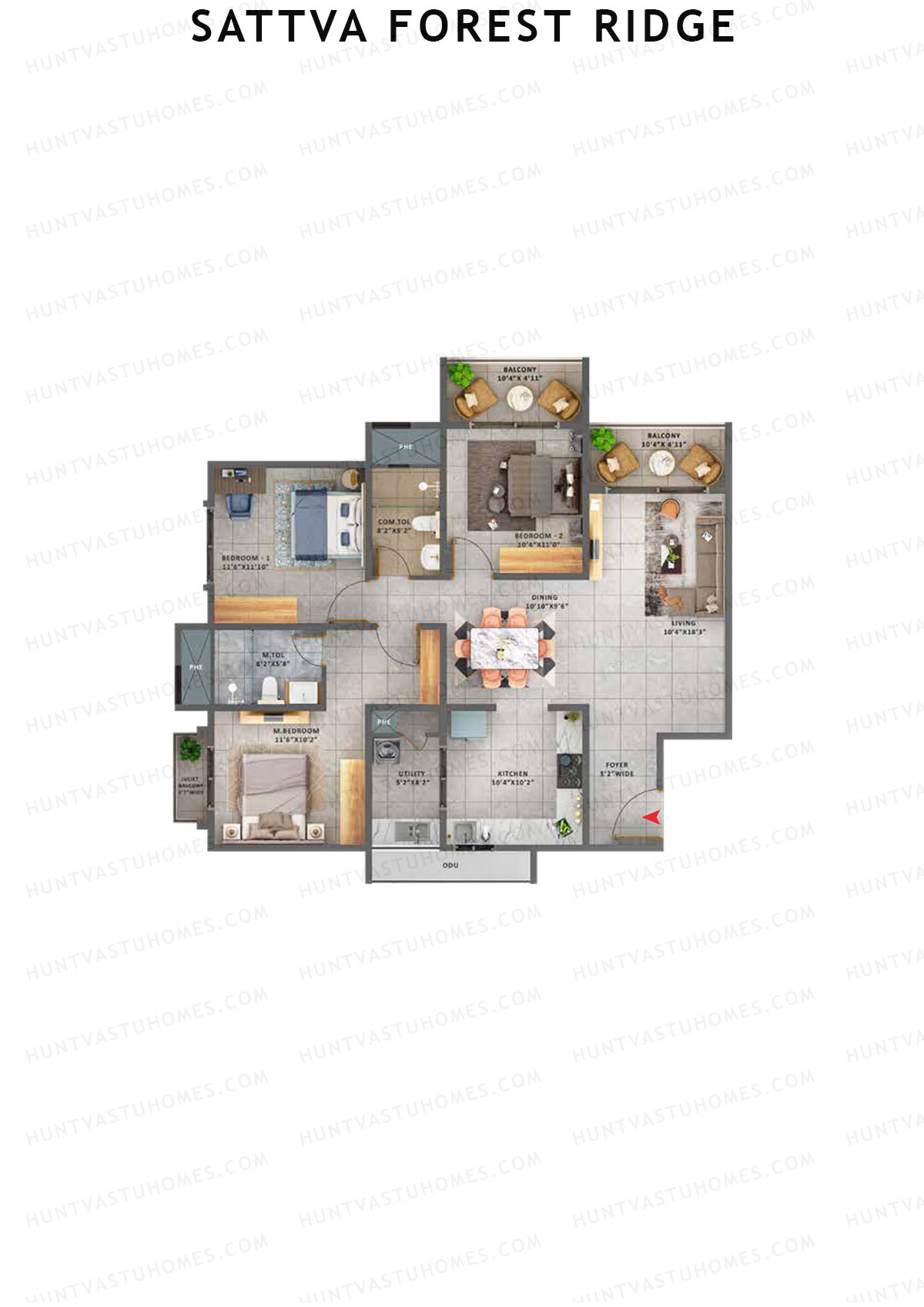 Sattva Forest Ridge Maple Wing A Unit 4 (Type 2B) Floor Plan
