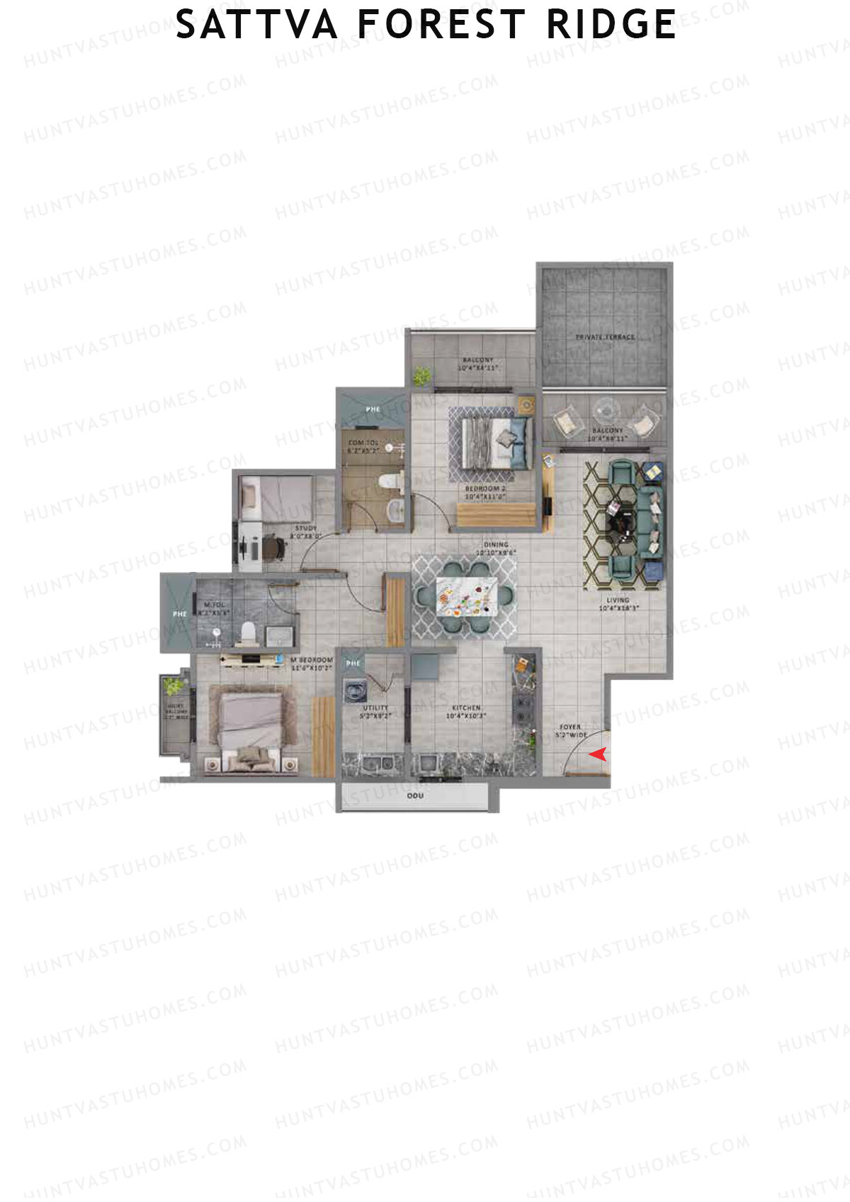 Sattva Forest Ridge Maple Wing A Unit 4 (Type 3A) Floor Plan