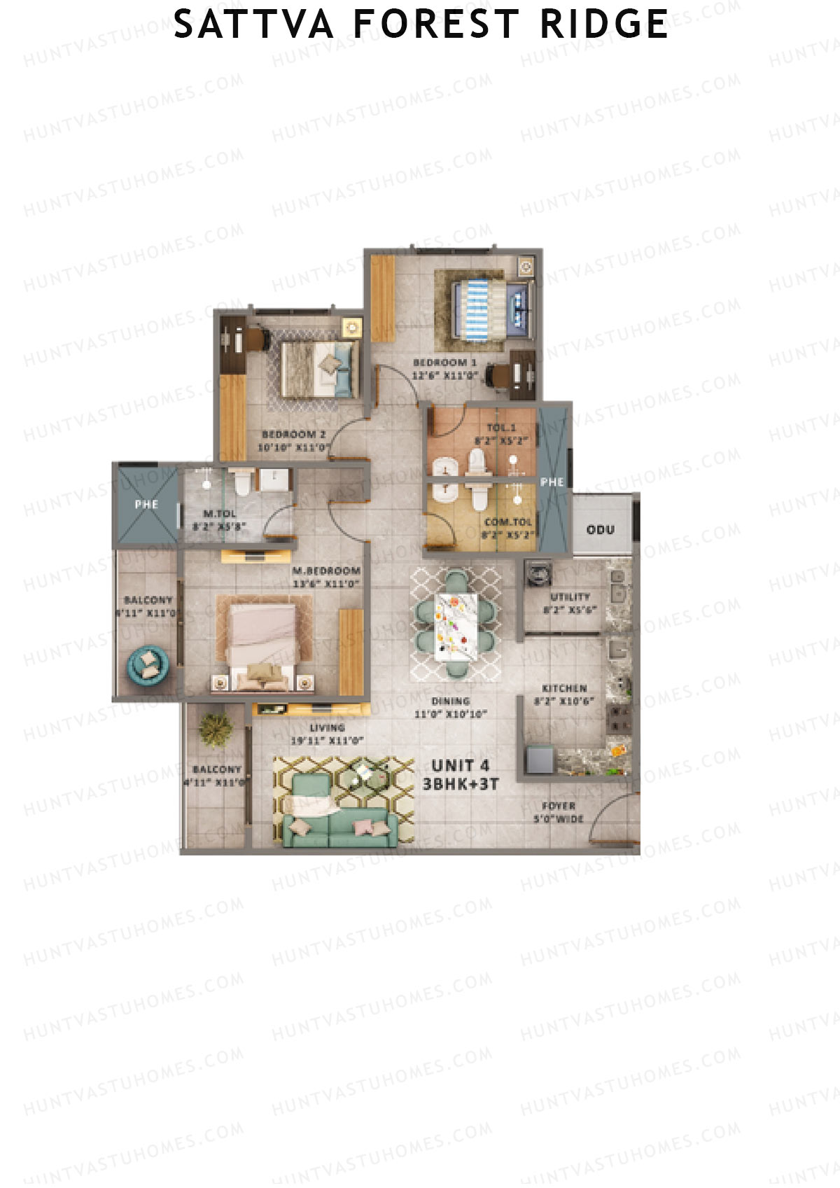 Sattva Forest Ridge Peepal Wing B Unit 4 (Type 1D) Floor Plan