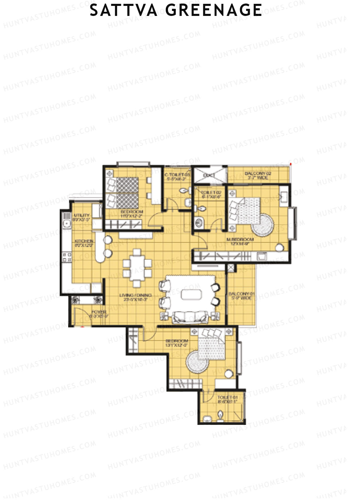 Sattva Greenage Cedar Wing B Unit 2 Floor Plan