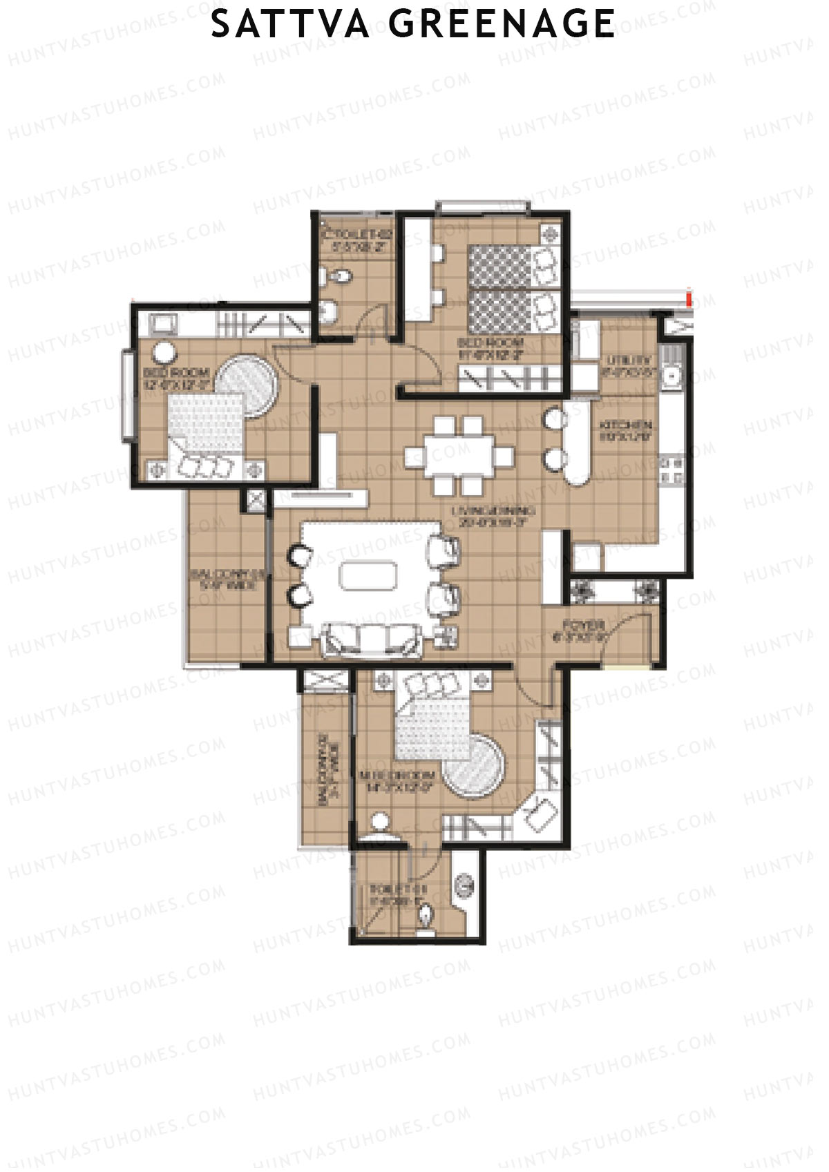 Sattva Greenage Deodar Wing A Unit 1 Floor Plan