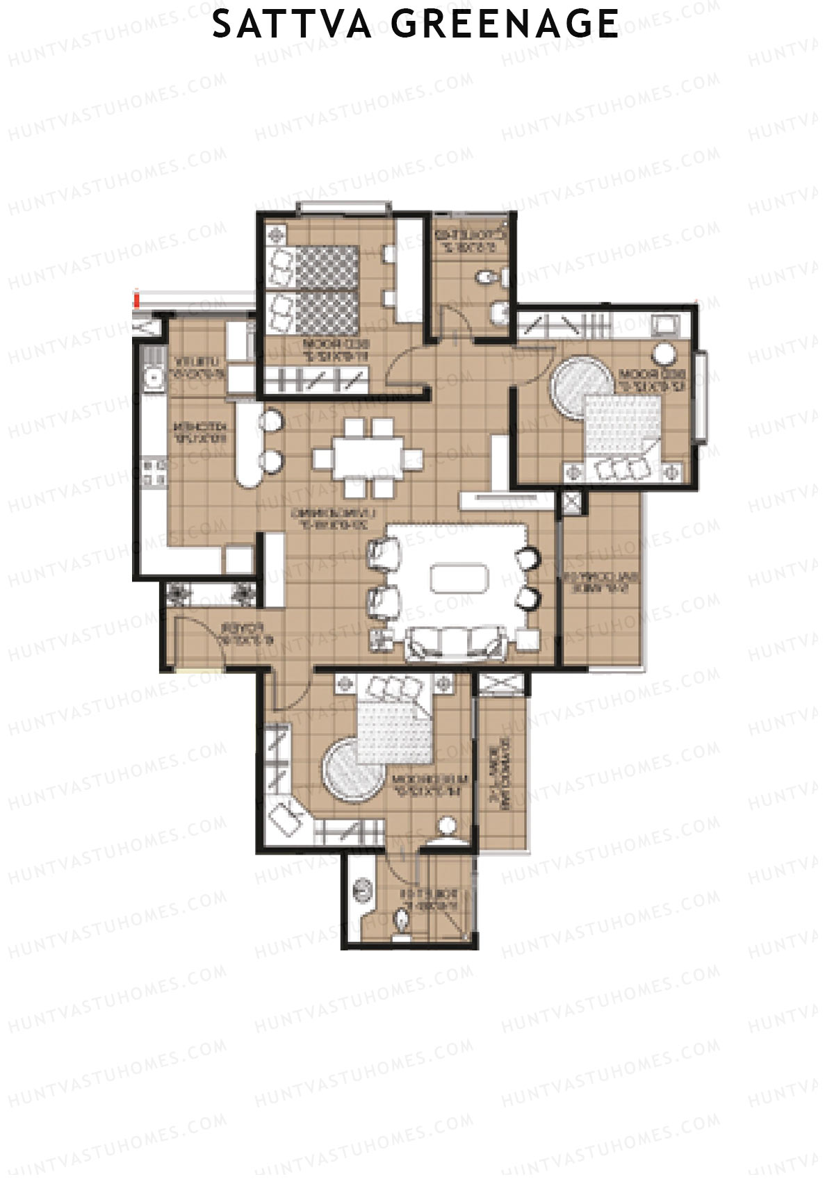 Sattva Greenage Deodar Wing B Unit 1 Floor Plan