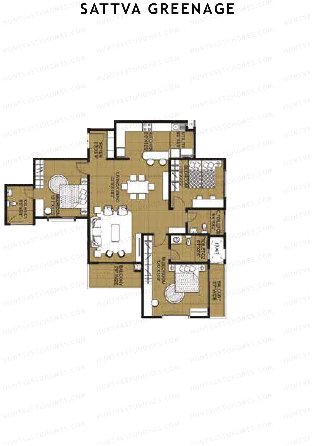 Sattva Greenage Ebony Wing B Unit 1 Floor Plan