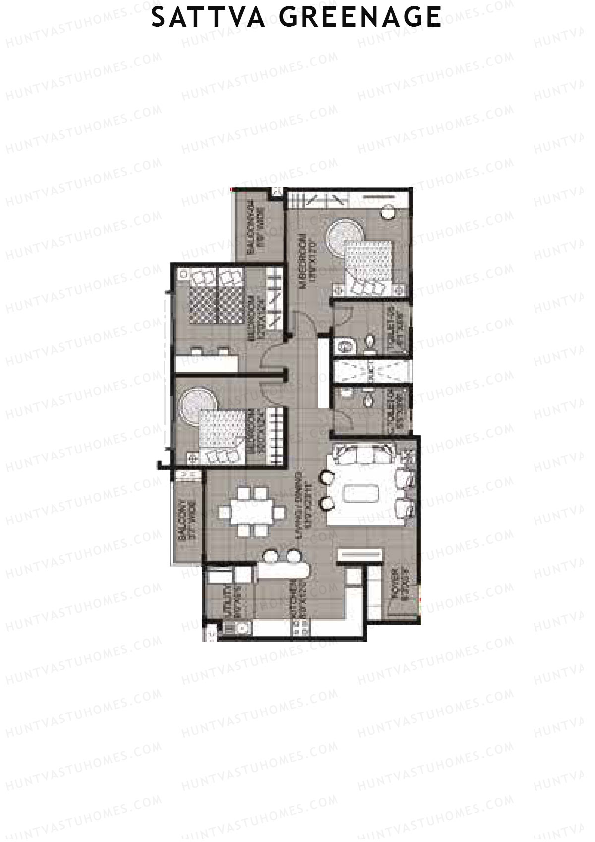 Sattva Greenage Ebony Wing B Unit 3 Floor Plan