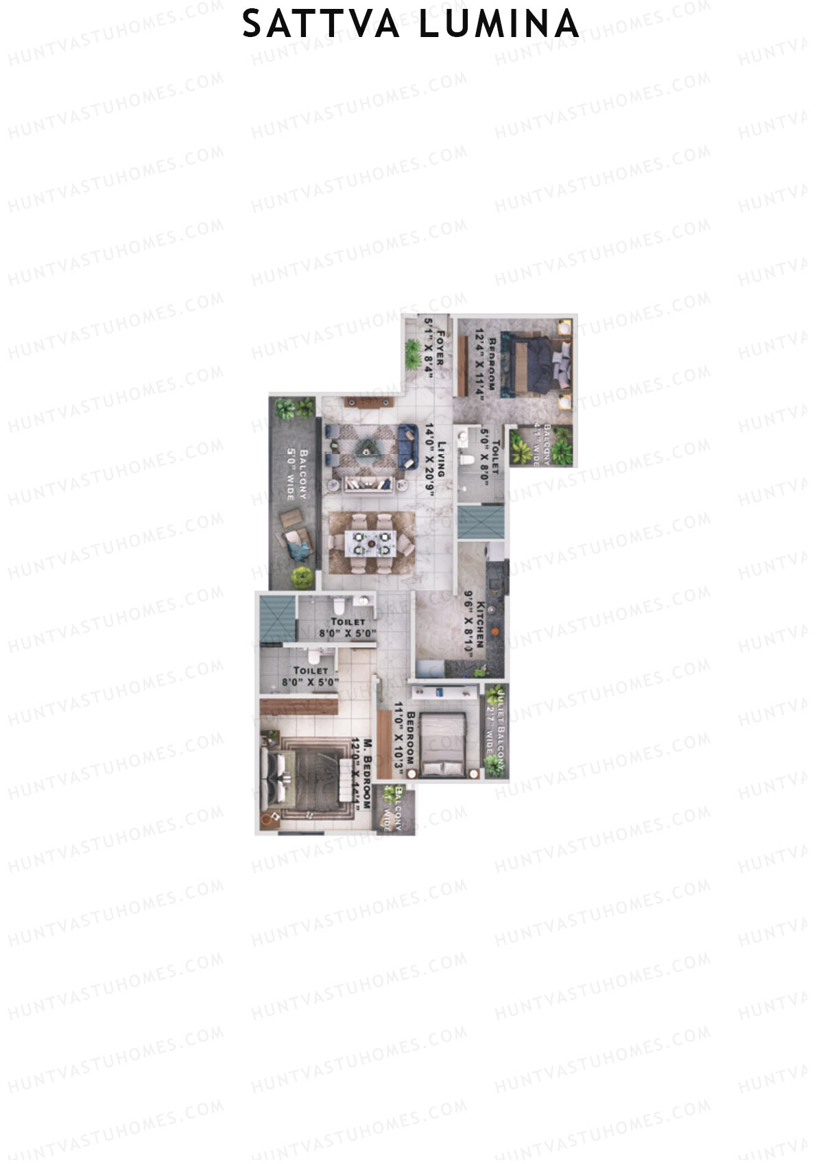 Sattva Lumina Wing C Unit 1 (Type 1) Floor Plan