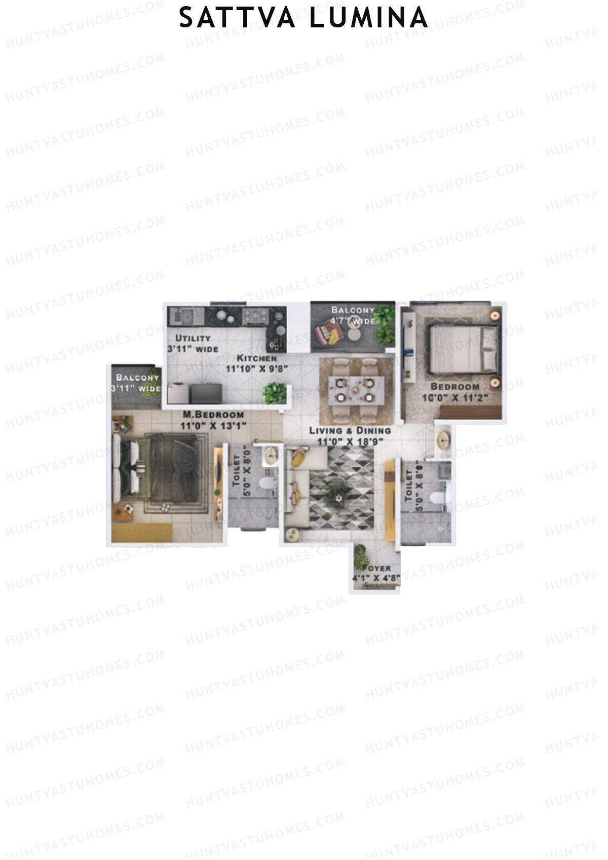 Sattva Lumina Wing C Unit 3 (Type 2) Floor Plan