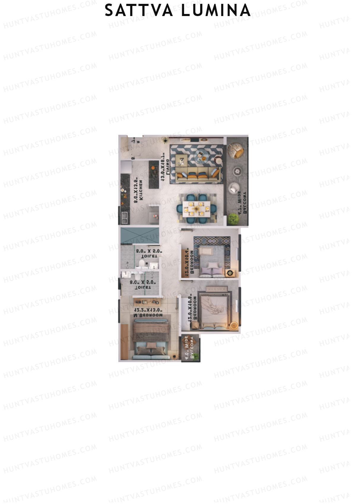 Sattva Lumina Wing C Unit 5 (Type 3) Floor Plan