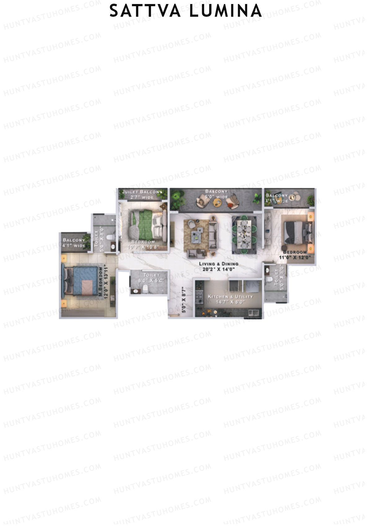 Sattva Lumina Wing H Unit 1 (Type 3) Floor Plan