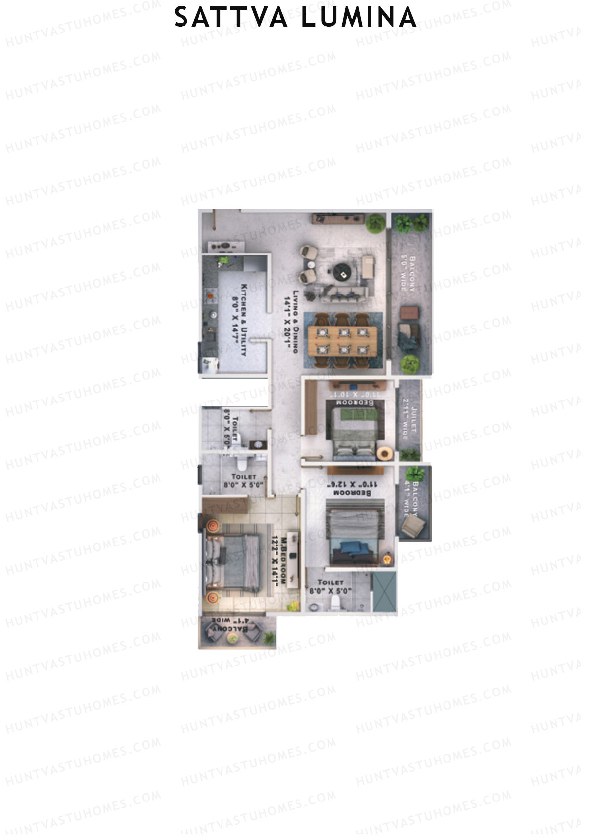 Sattva Lumina Wing H Unit 2 (Type 2) Floor Plan