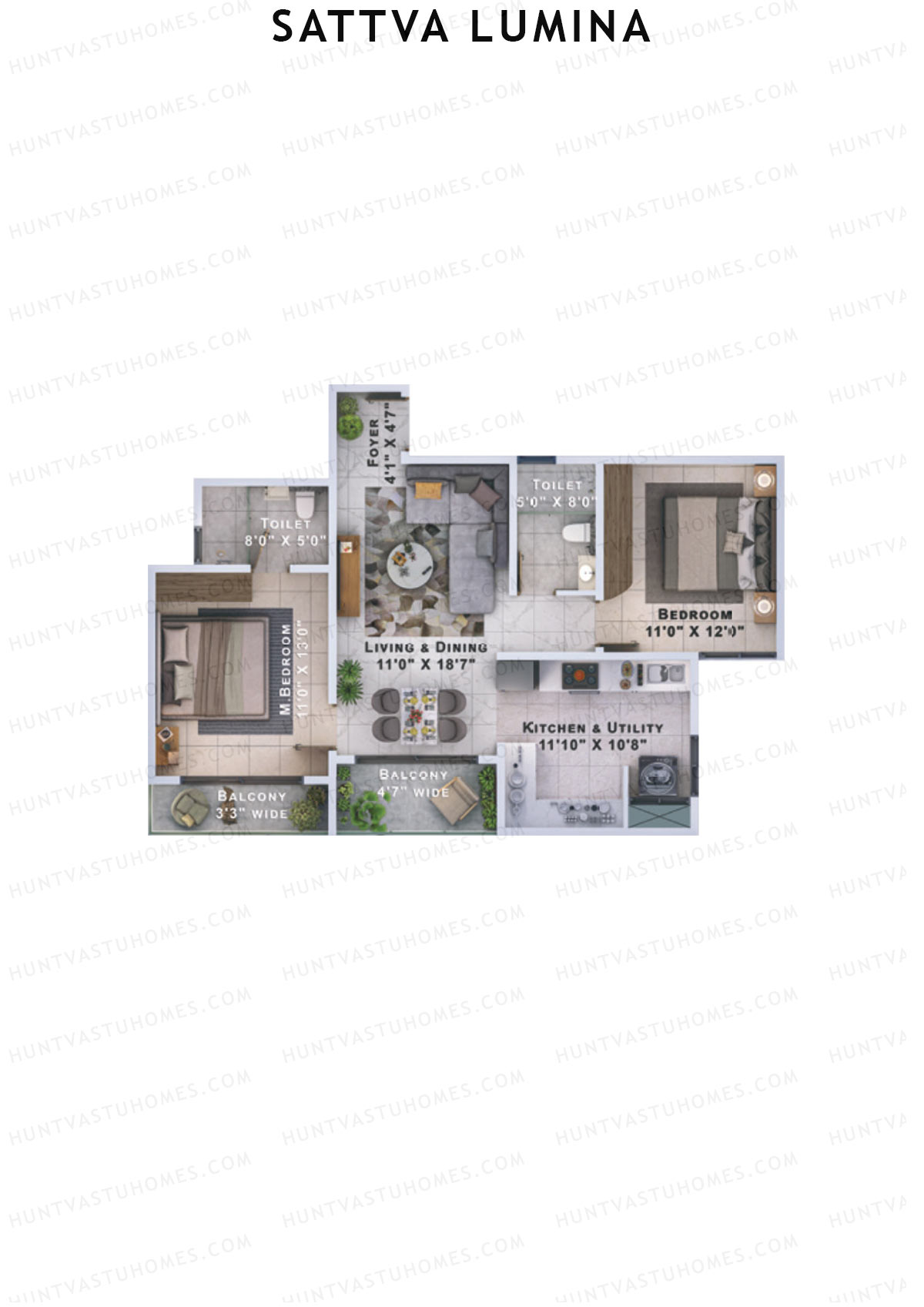 Sattva Lumina Wing H Unit 3 (Type 1) Floor Plan