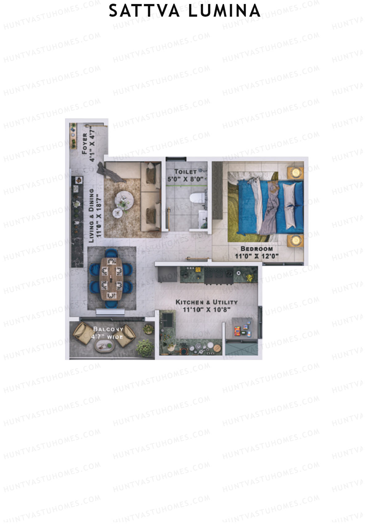 Sattva Lumina Wing H Unit 3 (Type 2) Floor Plan