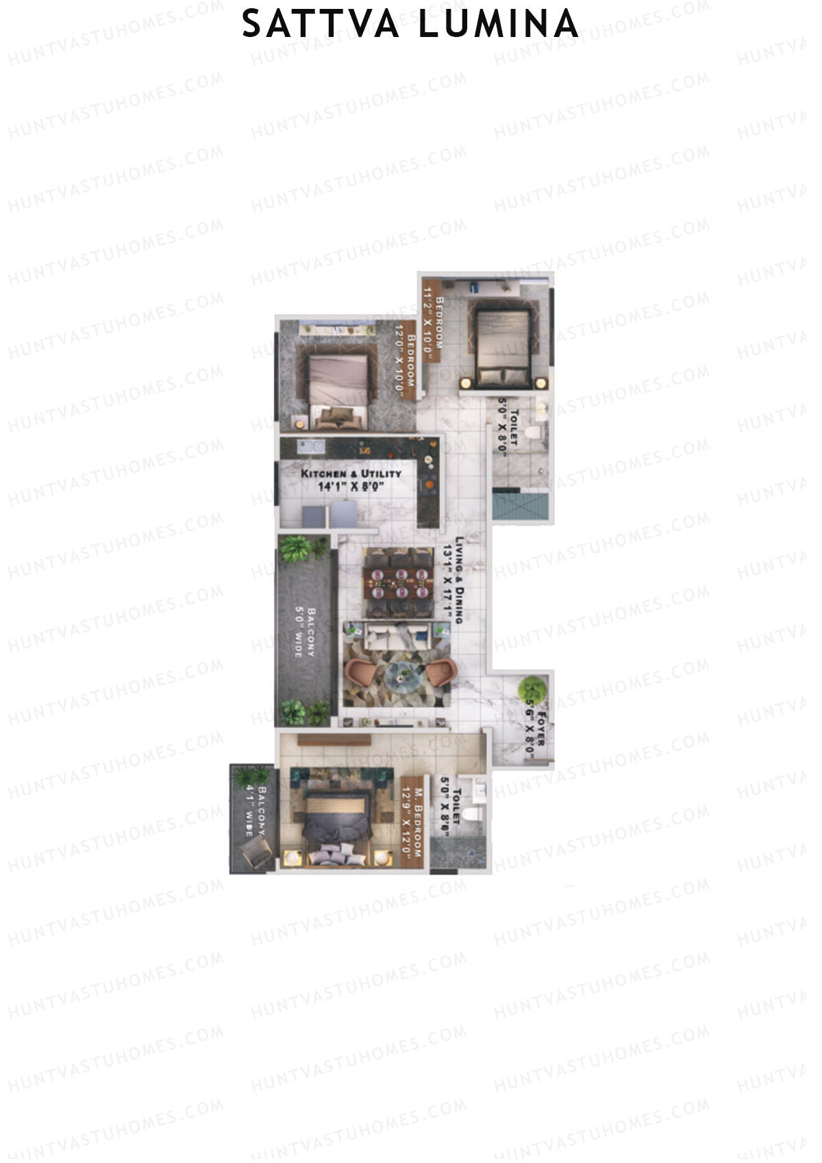 Sattva Lumina Wing H Unit 5 (Type 1) Floor Plan