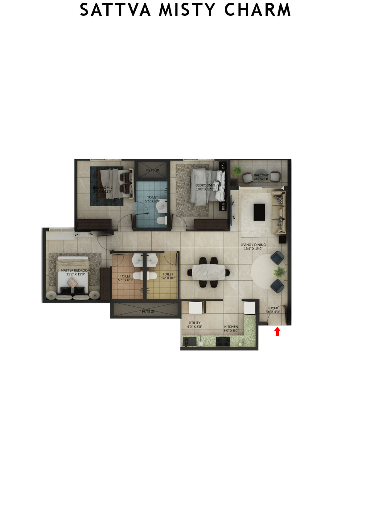 Sattva Misty Charm Tower 10 Unit 1 (Type N) Floor Plan