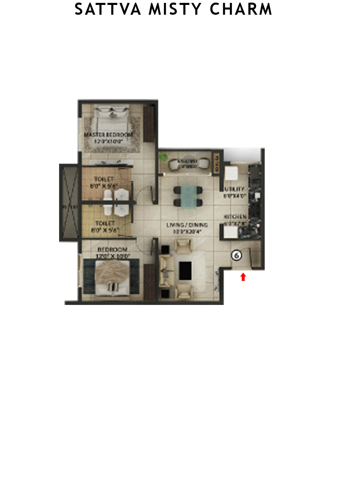 Sattva Misty Charm Tower 10 Unit 6 (Type F) Floor Plan