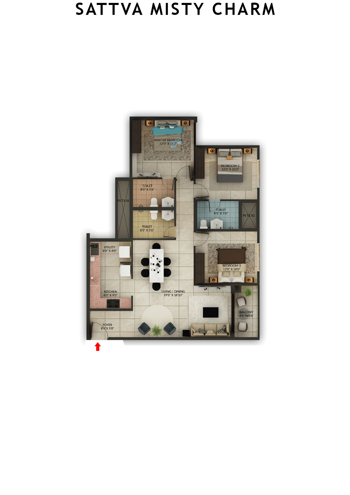 Sattva Misty Charm Tower 1 Unit 1 (Type P) Floor Plan