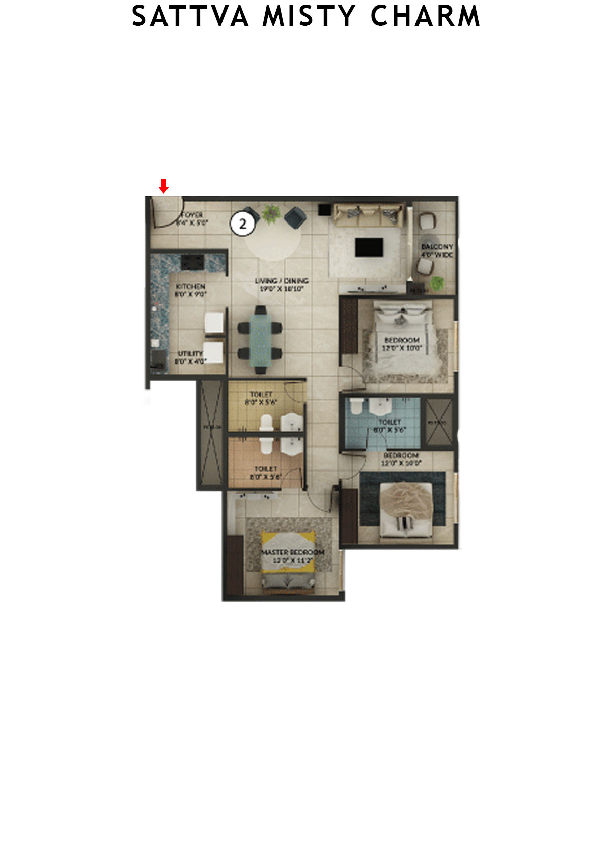 Sattva Misty Charm Tower 1 Unit 2 (Type P1) Floor Plan