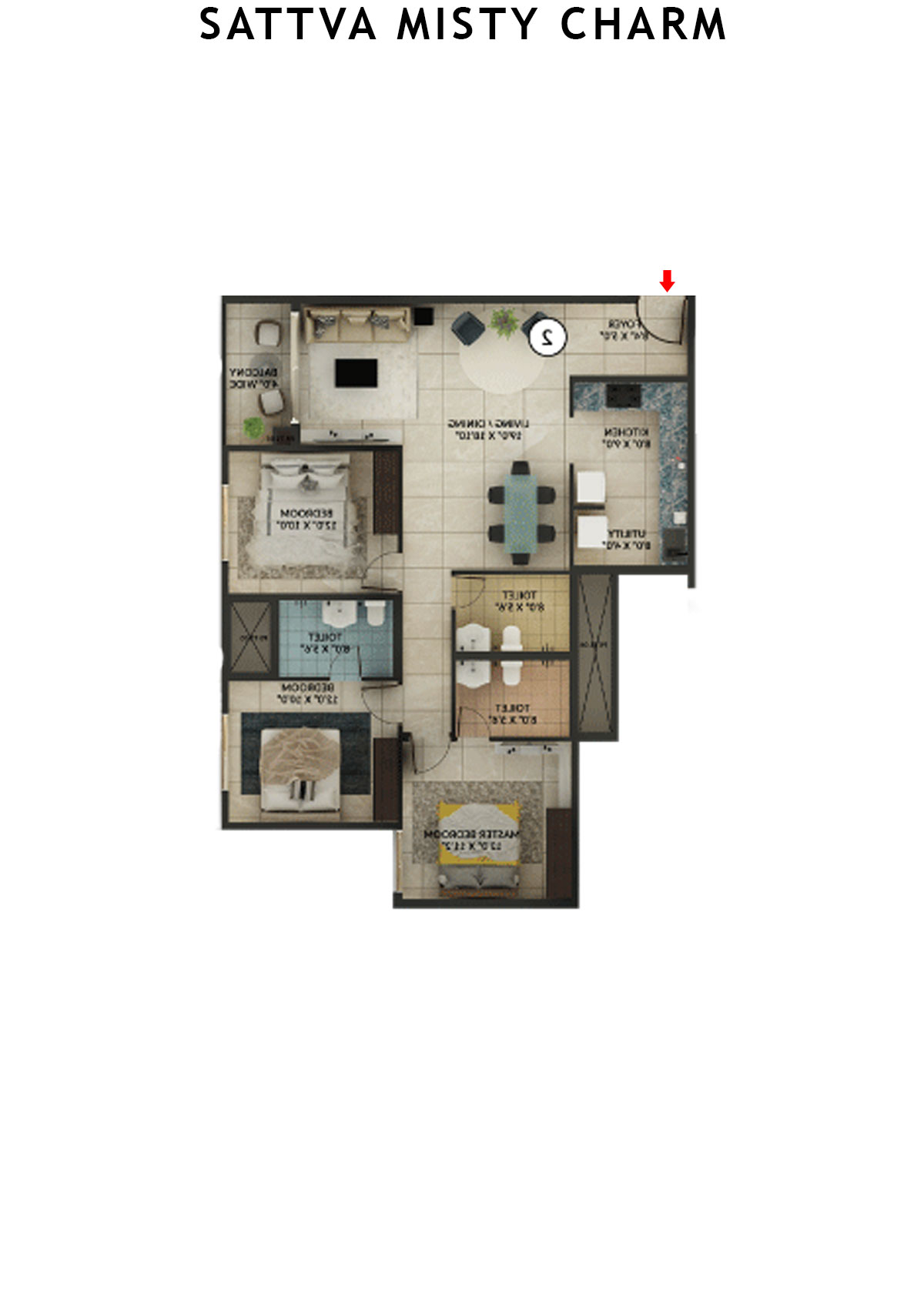 Sattva Misty Charm Tower 1 Unit 3 (Type P1) Floor Plan
