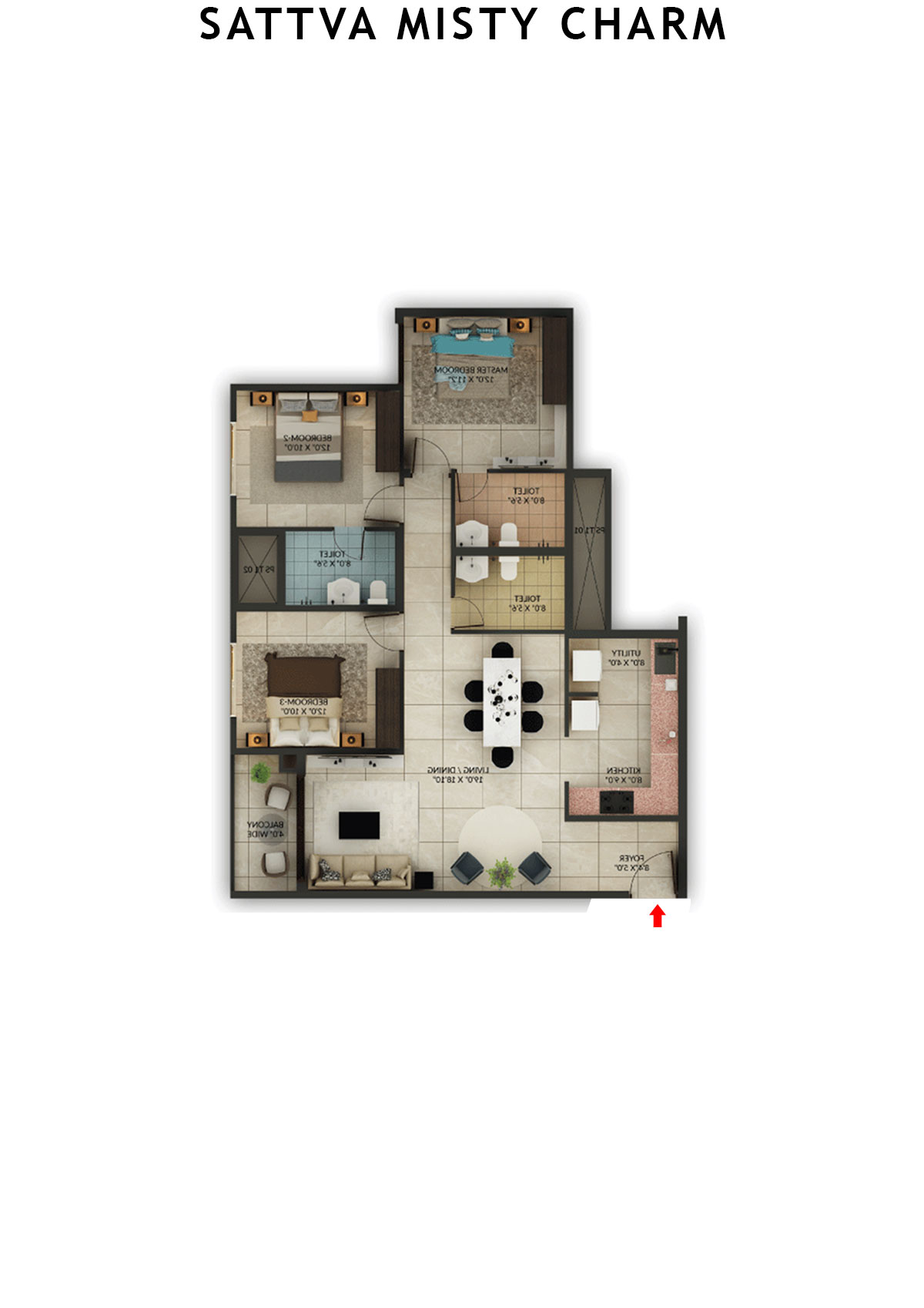 Sattva Misty Charm Tower 1 Unit 4 (Type P) Floor Plan