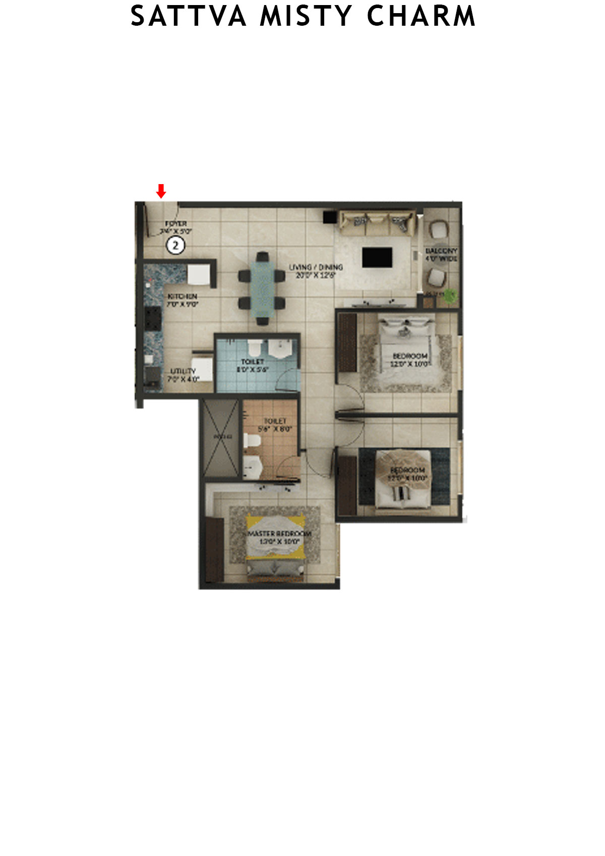 Sattva Misty Charm Tower 2 Unit 2 (Type L) Floor Plan
